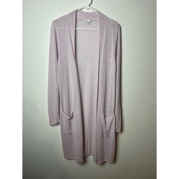 J.Jill Cardigan Sweater Womens Medium Lavender Open Front Linen Blend Pockets - Picture 1 of 7